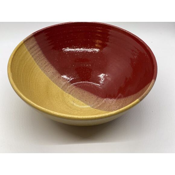 Studio Art Pottery Bowl Artist Signed Ombré Design w Yellow/Red and Brown. - Picture 1 of 11
